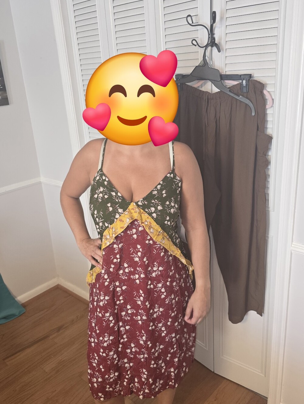 Floral Colorblock Midi Dress in Burgundy, Olive & Mustard